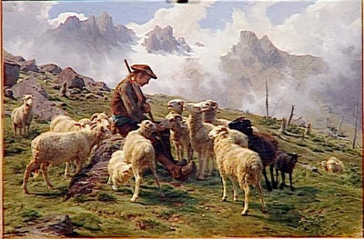 Berger des PyrÃ©nÃ©es donnant du sel Ã ses moutons